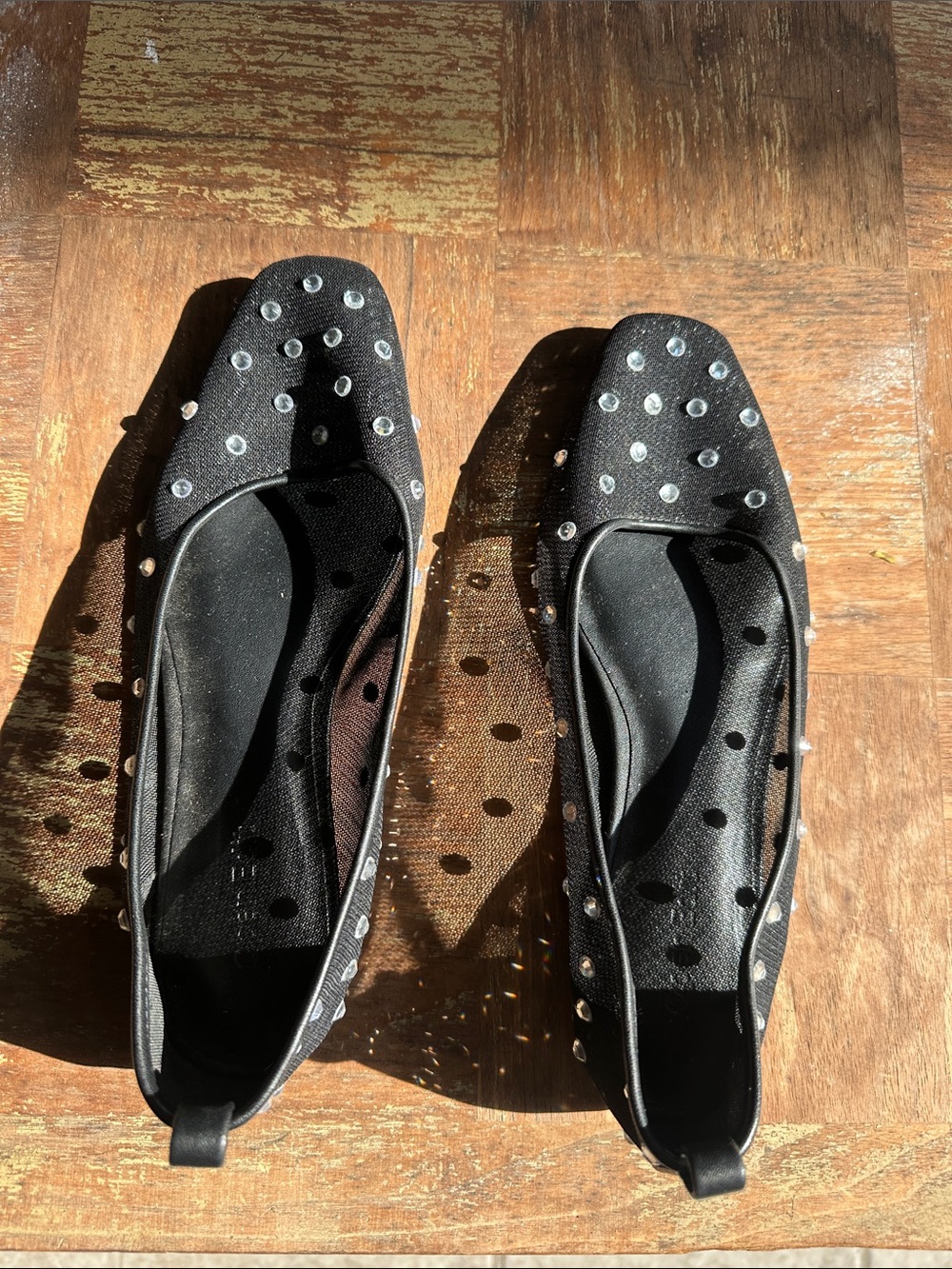 Open Edit Balletcore Black Studded Women’s Ballet Flats